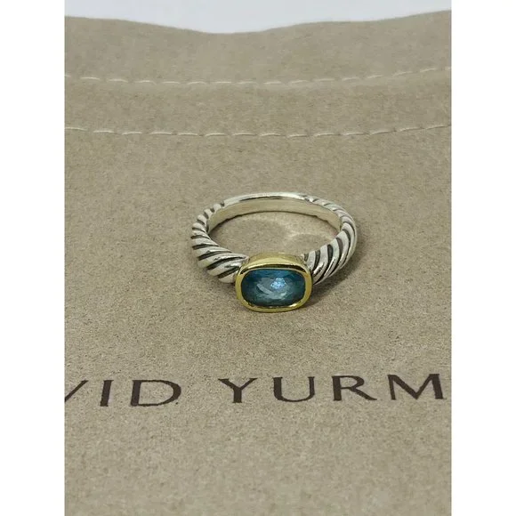 David Yurman BLUE TOPAZ Noblesse Ring, 925 Sterling Silver, 18K 750 Gold, 6.75 - Picture 9 of 12
